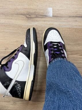 Nike Dunk High Premium Black White Purple Star Vintage Y2K Sneakers Size 10.5